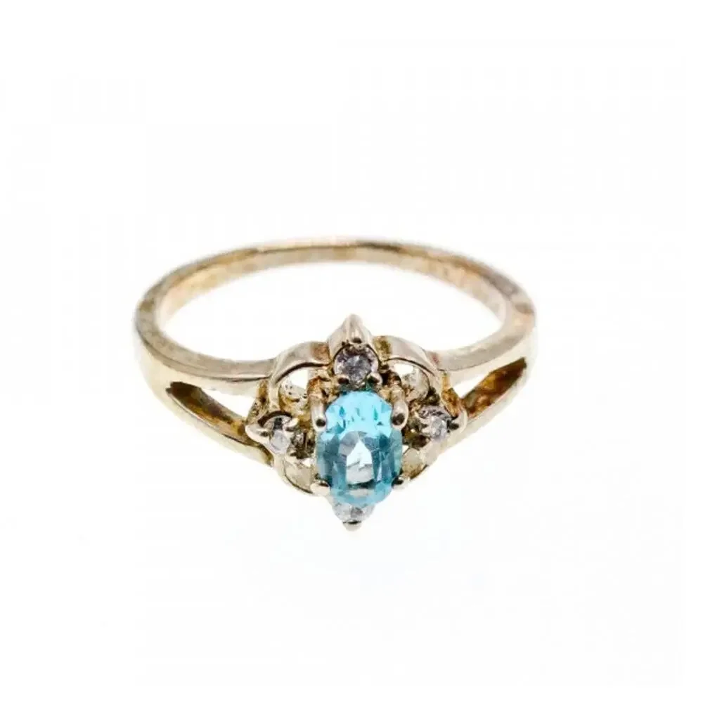 925 Sterling Silver Blue Spinel & CZ Ring Size 6.75